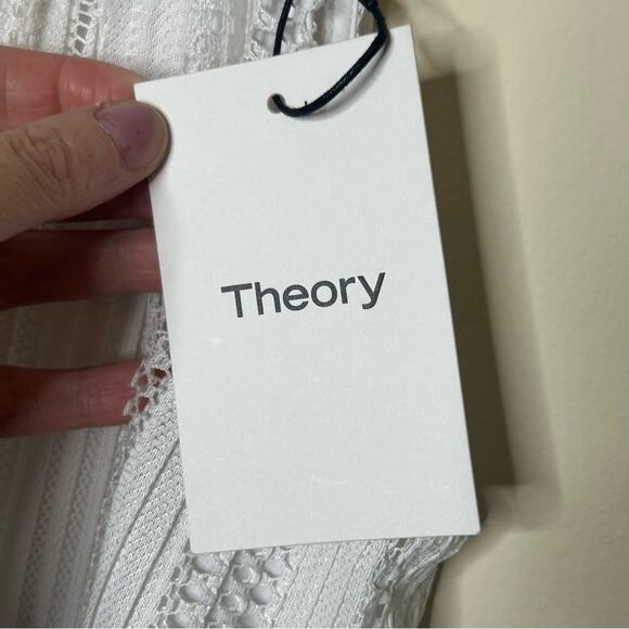 Theory Pleated Mod Lace Halter Cami Top White Tank Sleeveless Shirt NWT Size P - Picture 6 of 7